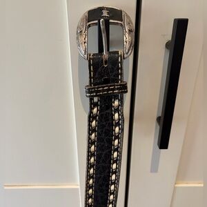 Justin Black Elephant Leather Belt with Silver Buckle